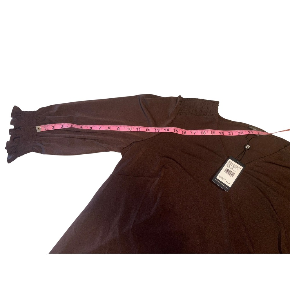 Adrianna Papell Women Brown Smocked Sleeve V-Neck Blouse Top 1X Career Capsule - Picture 15 of 16